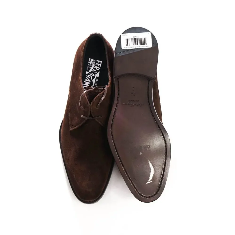 $880 FERRAGAMO - Brown Suede Derby - 8.5 E